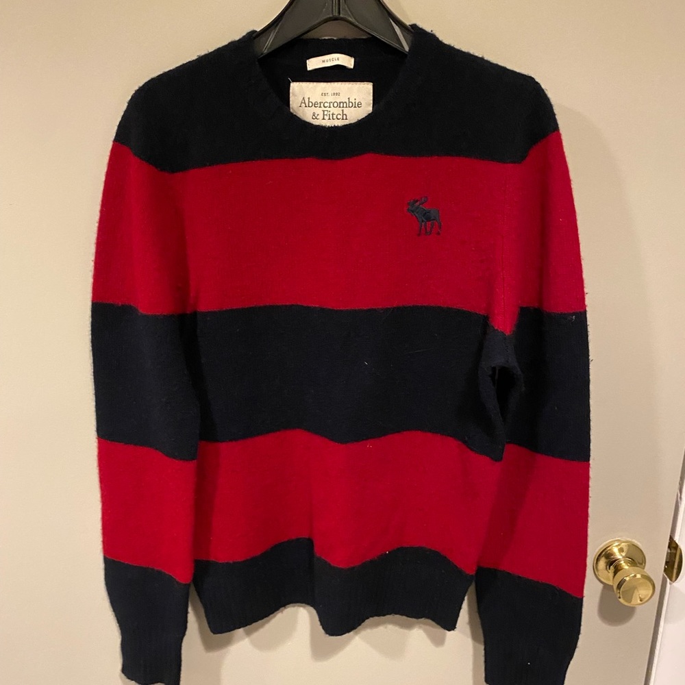 Vintage Abercrombie wool sweater L Navy and Red stripes, Freddy Krueger colors